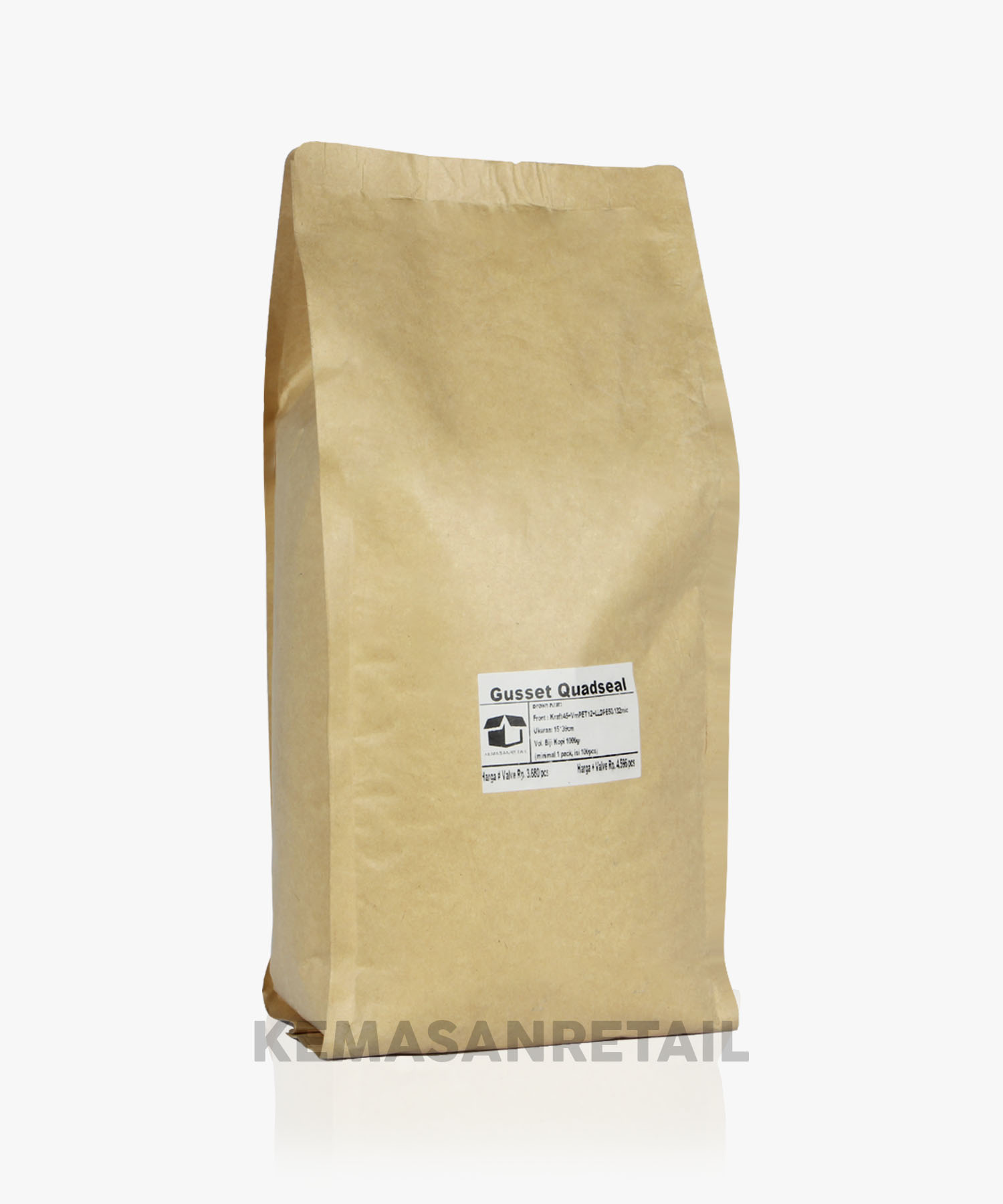 Kemasan Gusset Quadseal Kraft Paper Doff 15x39 1000g - Image 2