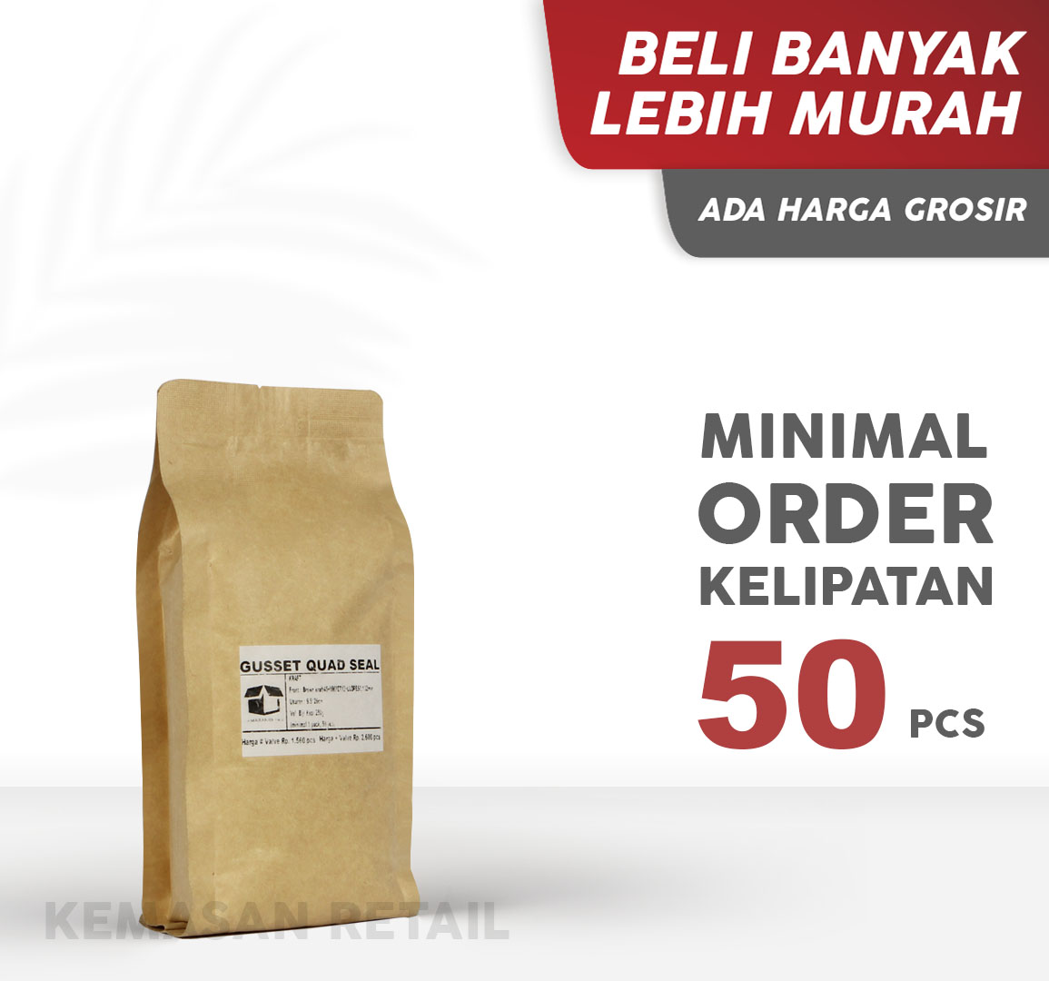 Kemasan Gusset Quadseal Kraft Paper Doff 9.5x26 cm 250g