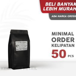 Kemasan Flat Bottom Premium Hitam Doff Non Zipper 9x18.5cm 120g