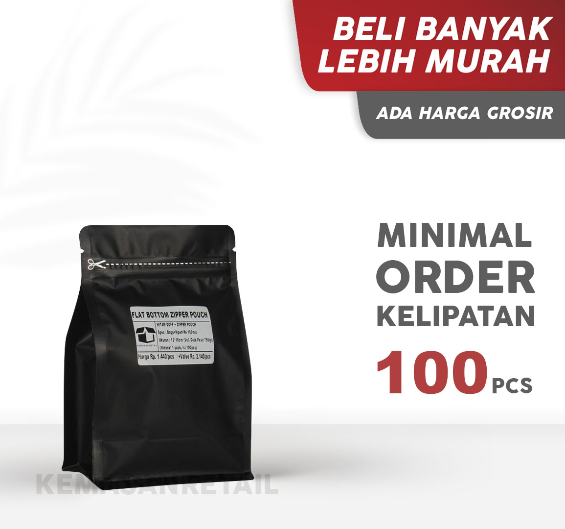 Kemasan Flat Bottom Hitam Doff Zipper Pouch 12x18cm 750gr Import