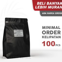 Kemasan Flat Bottom Hitam Doff Zipper Pouch 16x24cm 1000gr Import