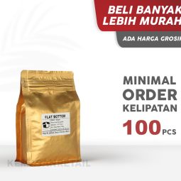 Kemasan Flat Bottom Zipper Aluminium Gold Doff 11.5x18 750gr
