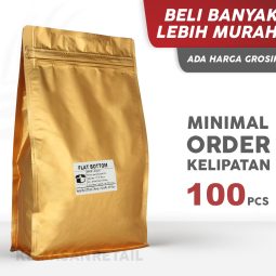 Kemasan Flat Bottom Zipper Aluminium Gold Doff 17.5x30 2000gr