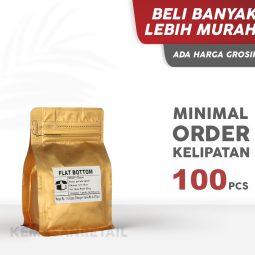 Kemasan Flat Bottom Zipper Aluminium Gold Doff 9.5x15 250gr