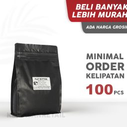 Kemasan Flat Bottom Zipper Aluminium Hitam Doff 15.5x23 1000gr