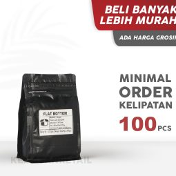 Kemasan Flat Bottom Zipper Aluminium Hitam Doff 9.5x15 250gr