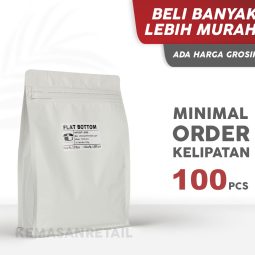 Kemasan Flat Bottom Zipper Alumunium Putih Doff 15.5x23 1000gr