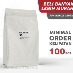 Kemasan Flat Bottom Zipper Alumunium Putih Doff 17.5x30 2000gr