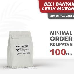Kemasan Flat Bottom Zipper Alumunium Putih Doff 9.5x15 250gr