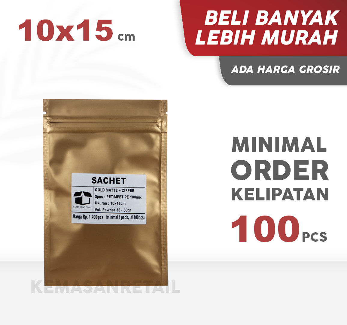 Kemasan Kantong Sachet Zipper Gold Doff Doff 10x15