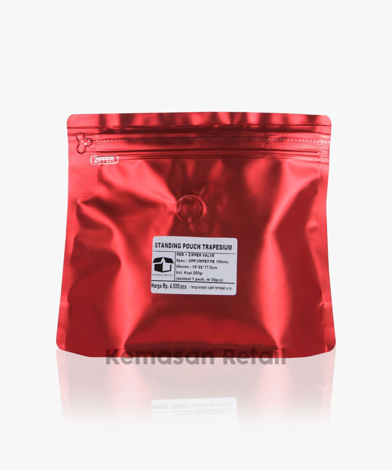 Kemasan STP Trapesium Import Zipper Merah Glossy 22x17.5 +Valve - Image 2