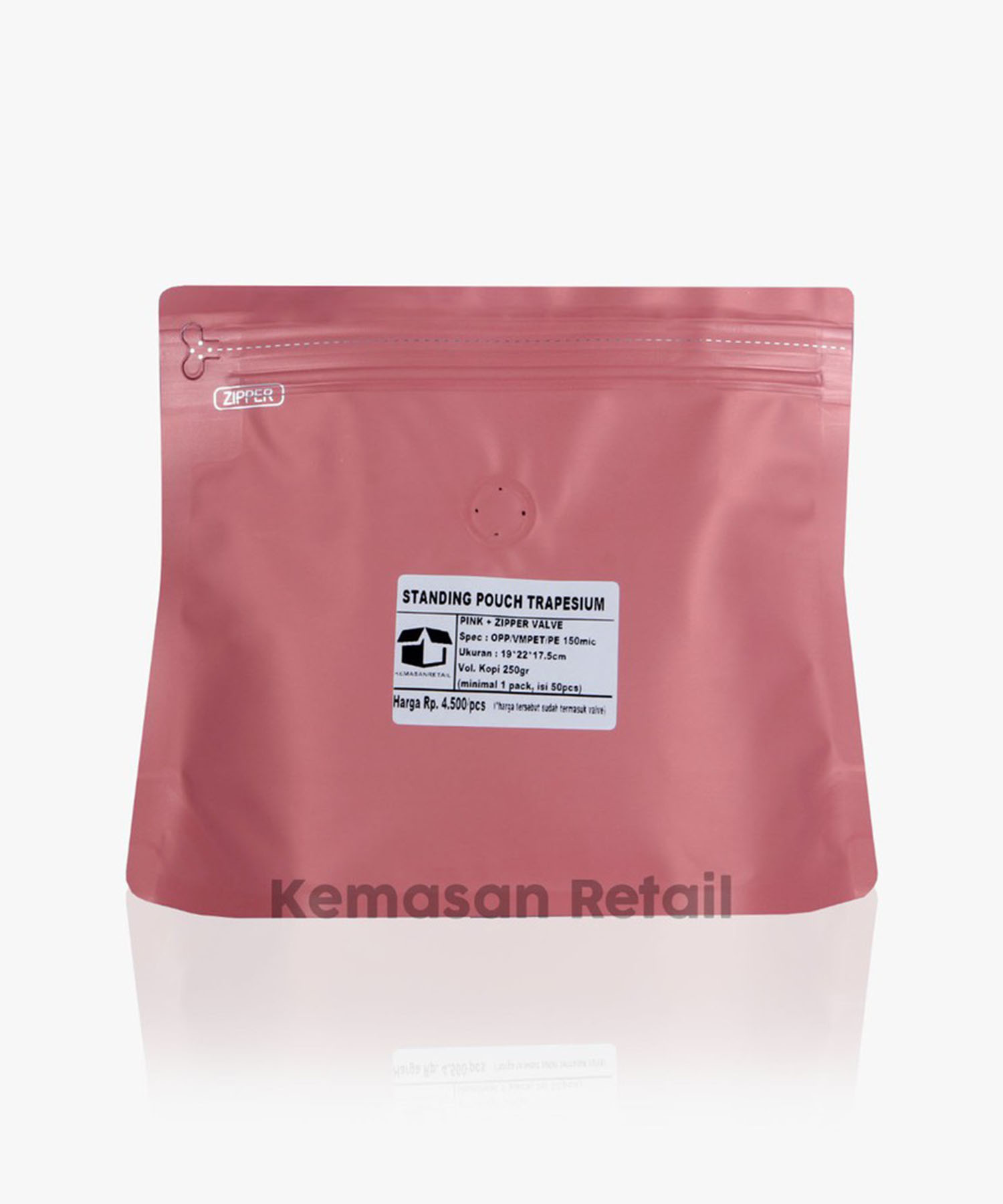 Kemasan STP Trapesium Import Zipper Pink Doff 22x17.5 +Valve - Image 2