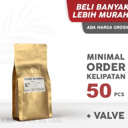 Kemasan Gusset Quadseal Aluminium Gold Doff 9.5x26 250g Kopi +Valve